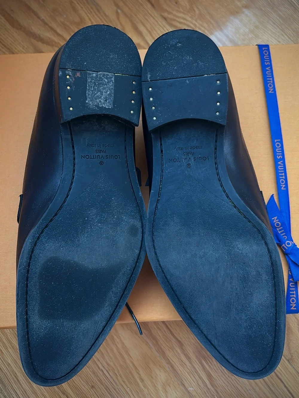 Louis Vuitton Black Derby Dress Shoes with Monogram Check Panels